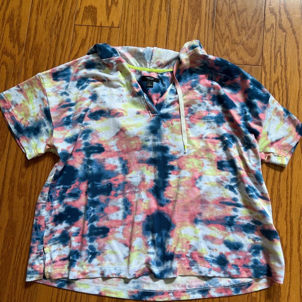 Multi Colorful Tie-Dye Hoodie Simply Vera Wang Large L Hood shirt top
